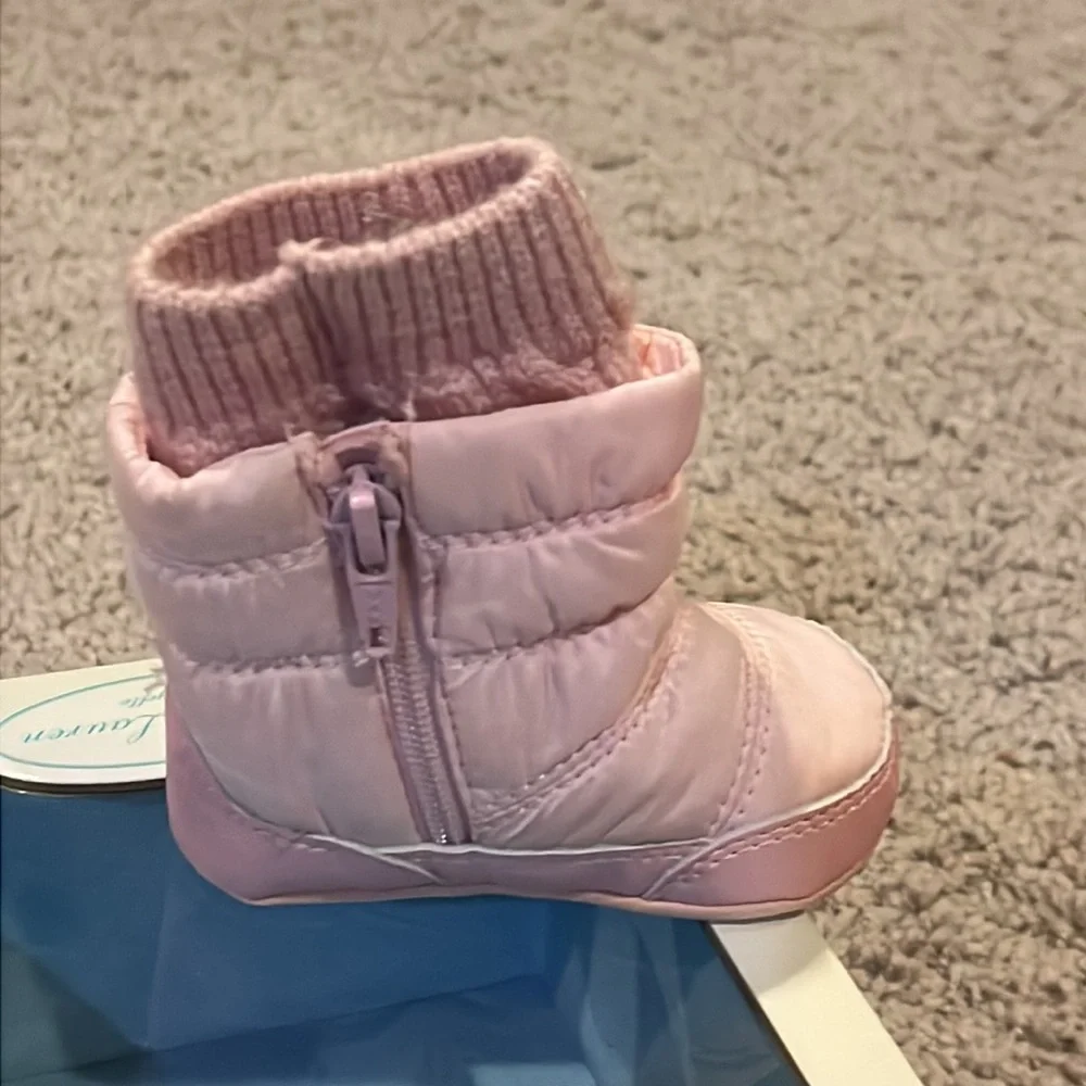 Polo Ralph Lauren Parka pink Puffer Baby Infant Booties Crib Shoes Girls size 1